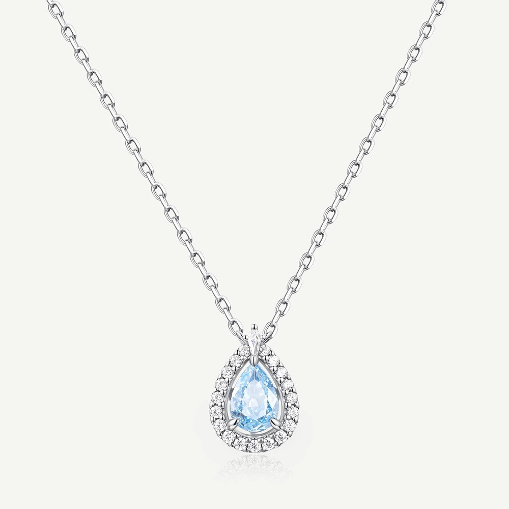 Pear Cut Aquamarine Blue 925 Sterling Silver Ocean Eye Pendant Necklace Gift for Her