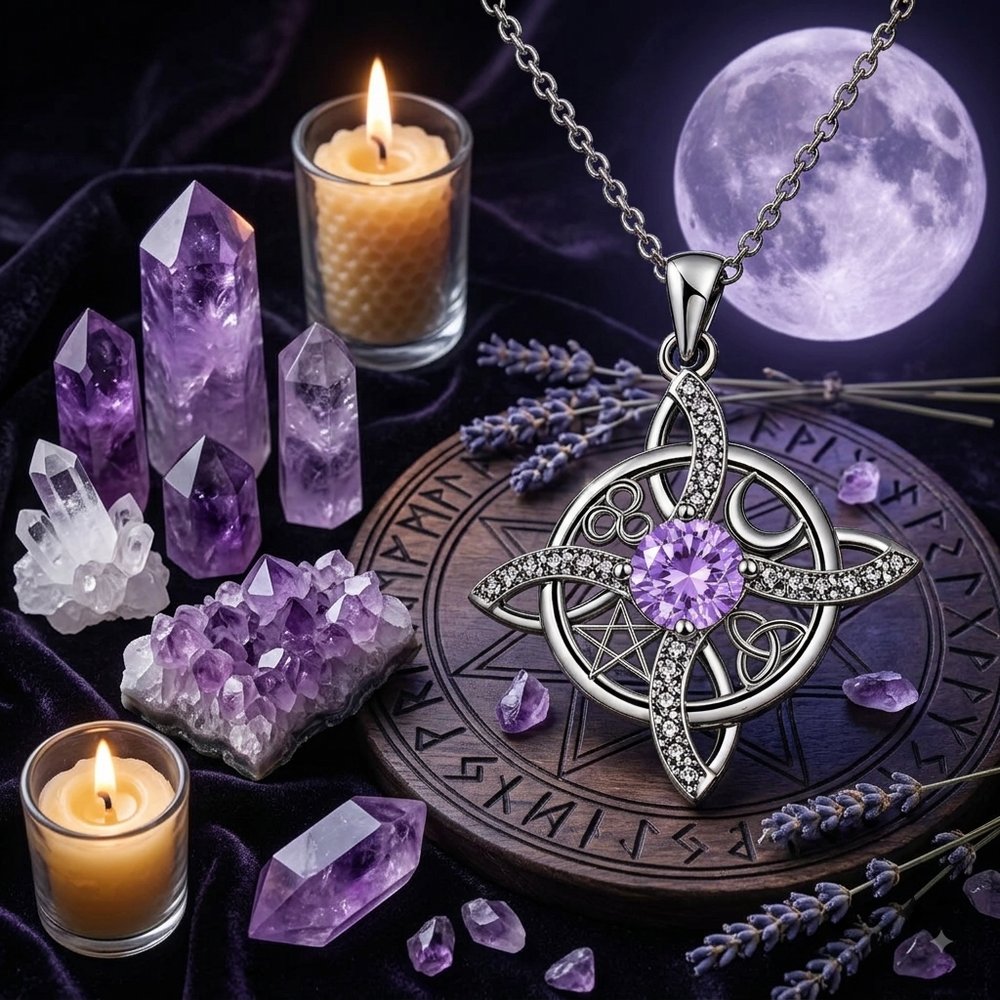 Mystical Pentacle Birthstone 925 Sterling Silver Celtic Witch Knot Amulet Pendant Necklace