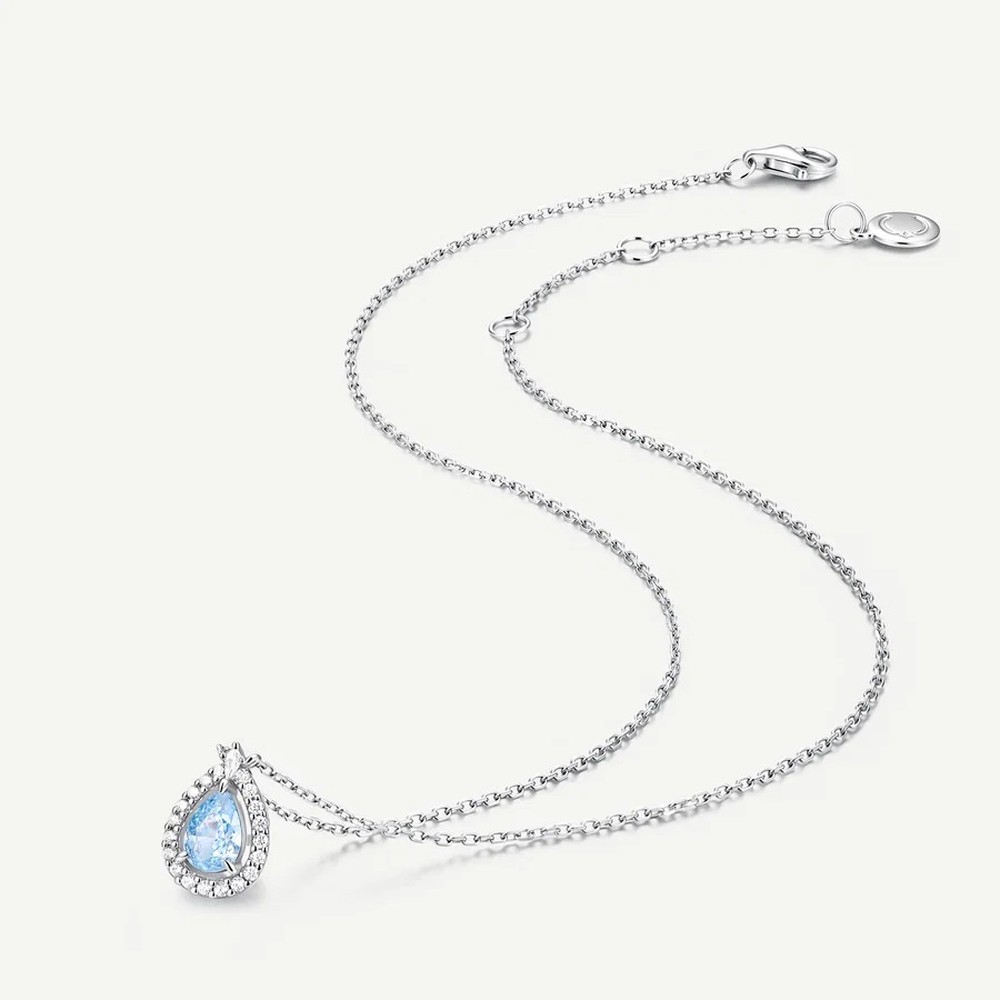 Pear Cut Aquamarine Blue 925 Sterling Silver Ocean Eye Pendant Necklace Gift for Her