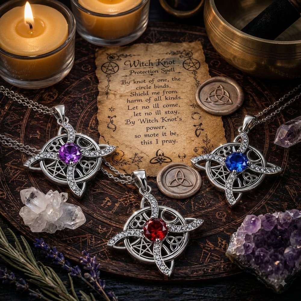 Mystical Pentacle Birthstone 925 Sterling Silver Celtic Witch Knot Amulet Pendant Necklace