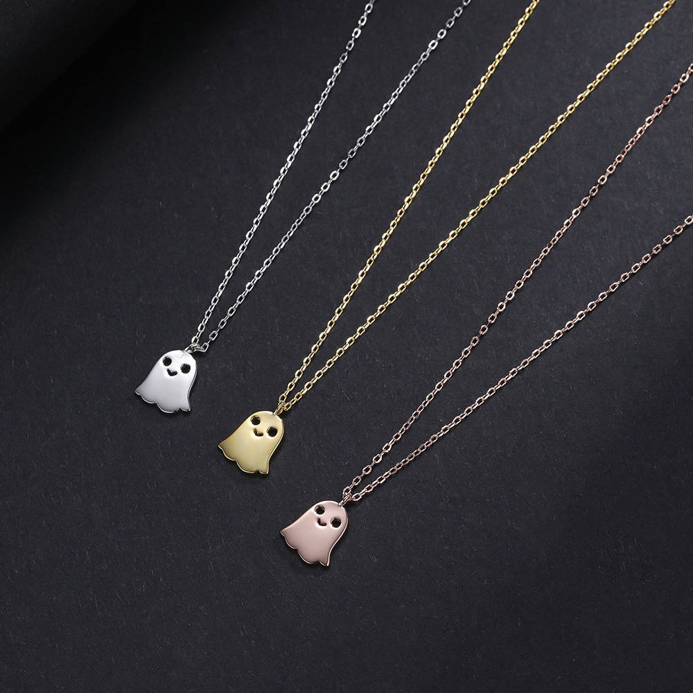 Cute Little Ghost Pendant Sterling Silver Dainty Halloween Chain Necklace