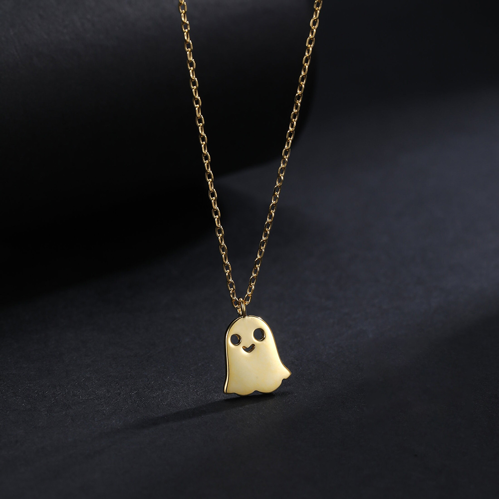 Cute Little Ghost Pendant Sterling Silver Dainty Halloween Chain Necklace