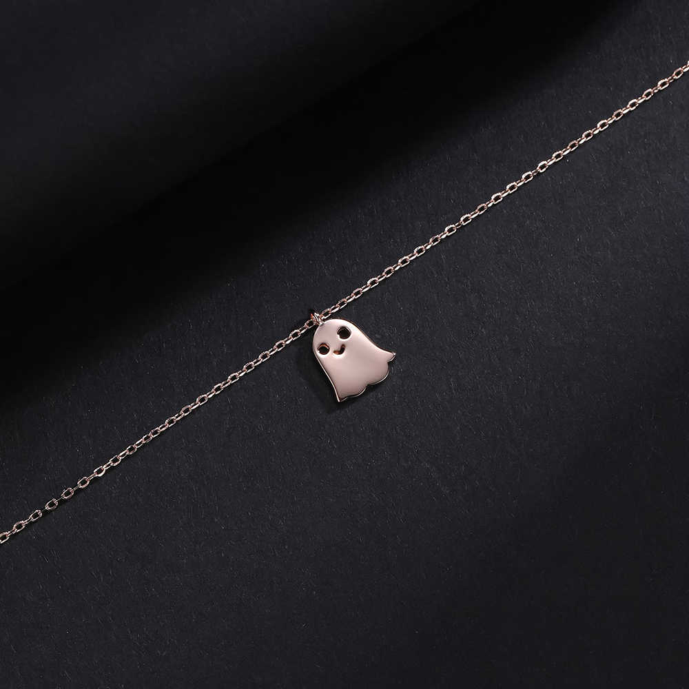 Cute Little Ghost Pendant Sterling Silver Dainty Halloween Chain Necklace