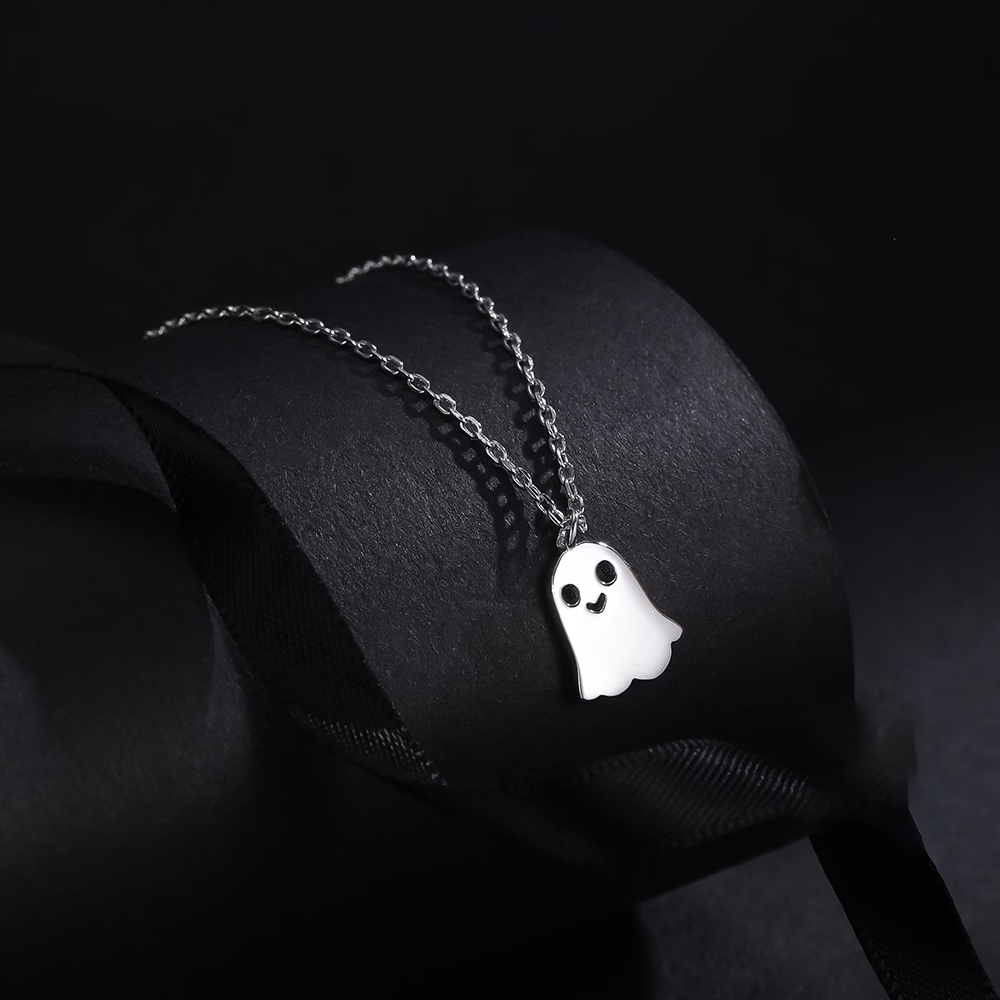 Cute Little Ghost Pendant Sterling Silver Dainty Halloween Chain Necklace