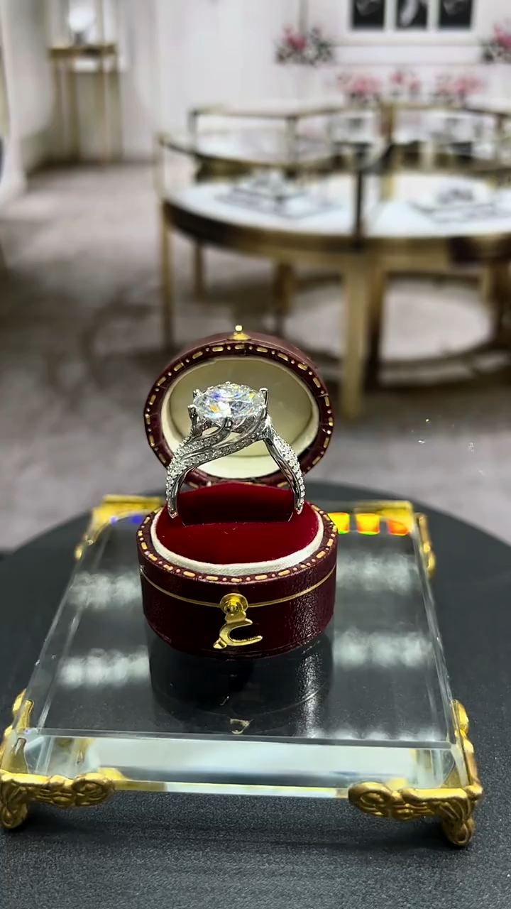 Round Cut Moissanite Diamond White 925 Sterling Silver Art Deco Engagement Ring