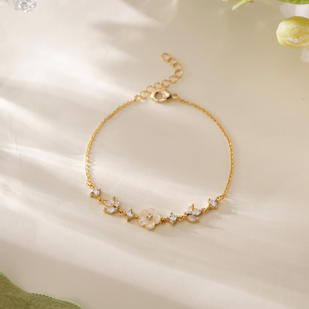Minimalist Floral Jewelry 925 Sterling Silver Pearl Bracelet for Women