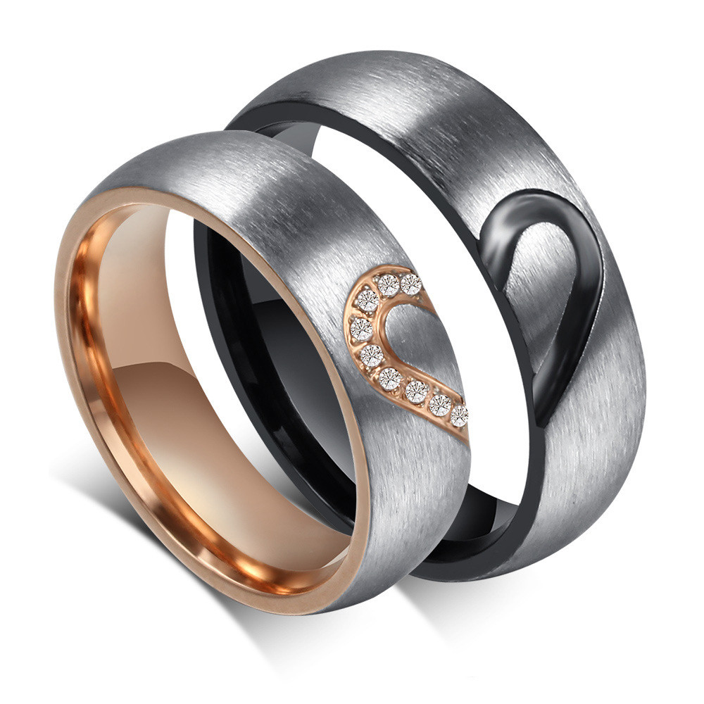 Elegant Heart Design Titanium Steel Couple Rings