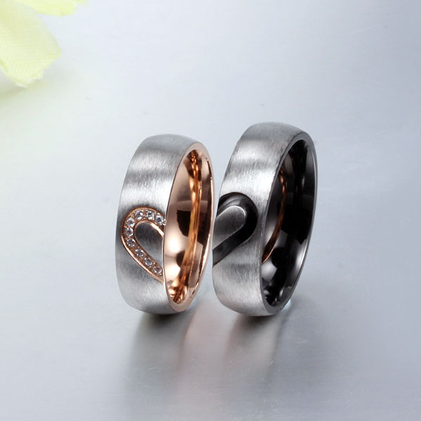 Elegant Heart Design Titanium Steel Couple Rings