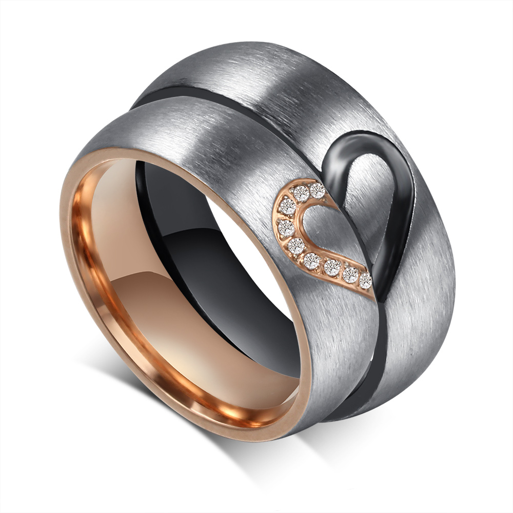 Elegant Heart Design Titanium Steel Couple Rings