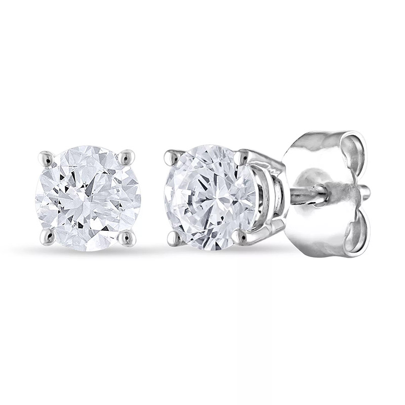 Round Cut Diamond White Sterling Silver Stud Earrings