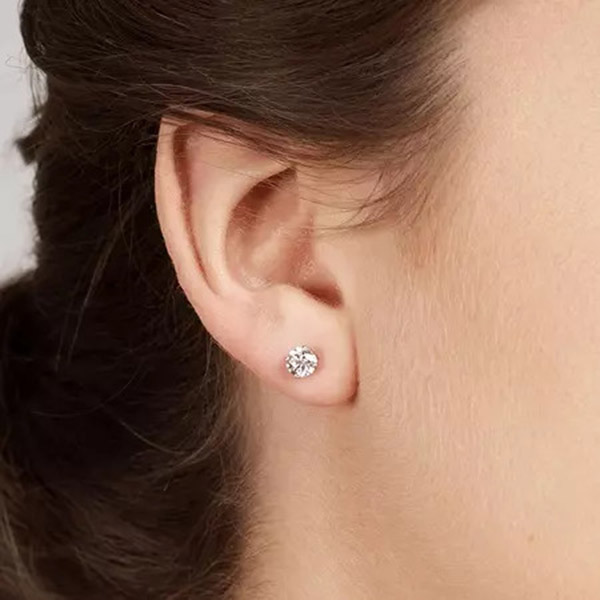 Round Cut Diamond White Sterling Silver Stud Earrings