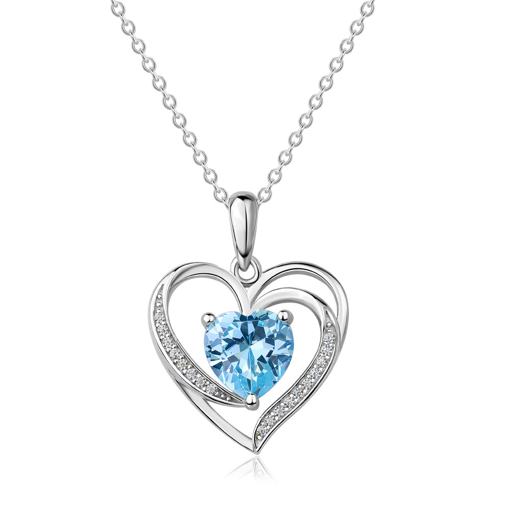 Heart Cut Personalized Birthstone Sterling Silver Heart Necklace