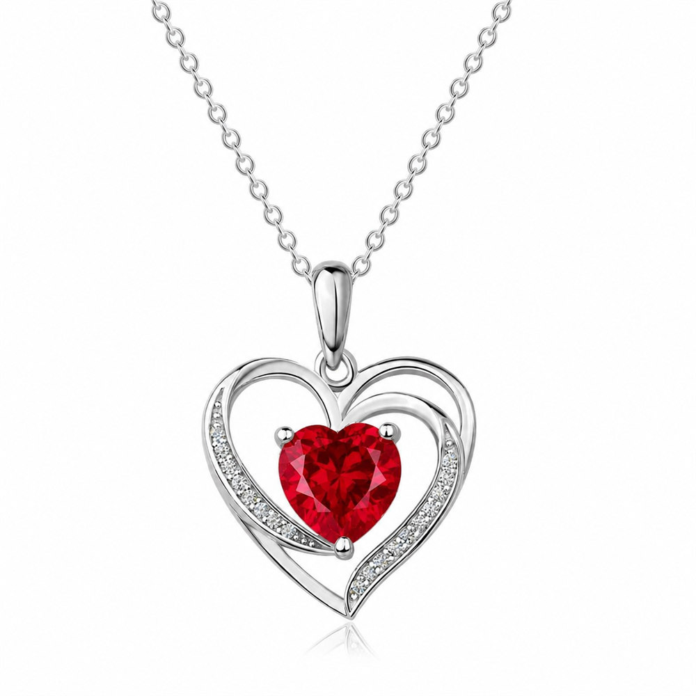 Heart Cut Personalized Birthstone Sterling Silver Heart Necklace