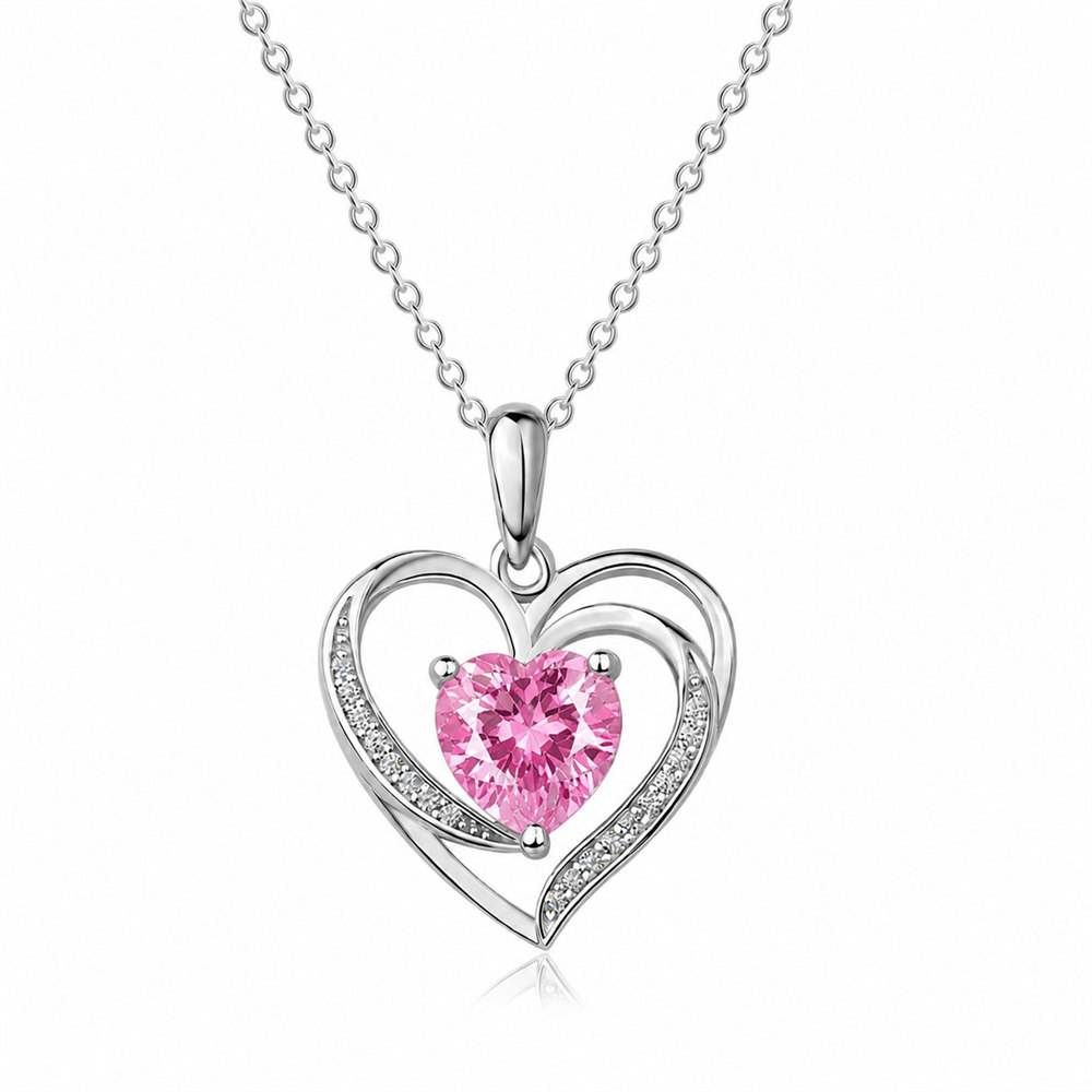 Heart Cut Personalized Birthstone Sterling Silver Heart Necklace