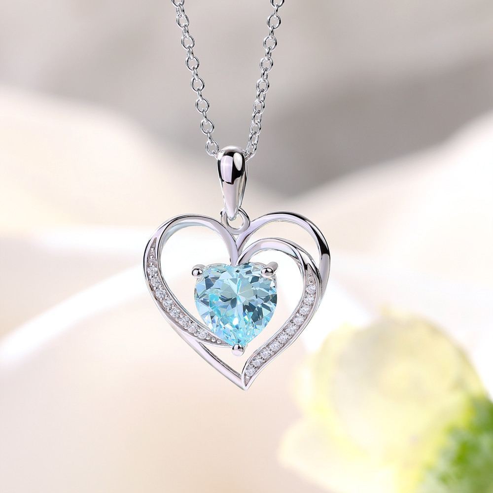 Heart Cut Personalized Birthstone Sterling Silver Heart Necklace