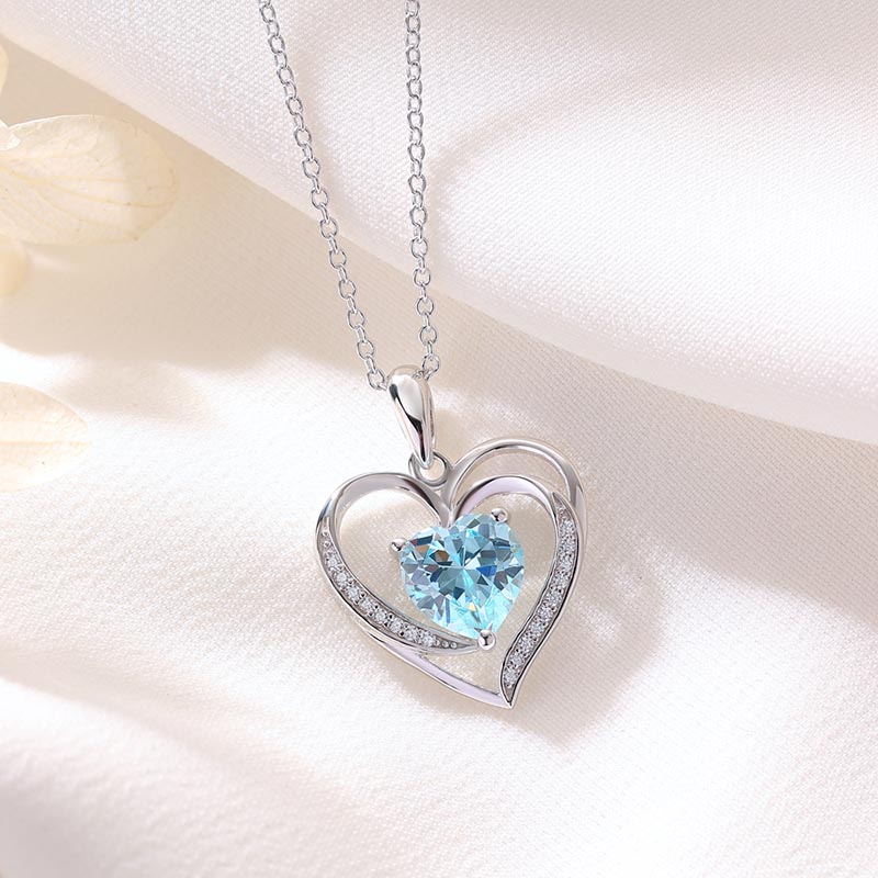 Heart Cut Personalized Birthstone Sterling Silver Heart Necklace