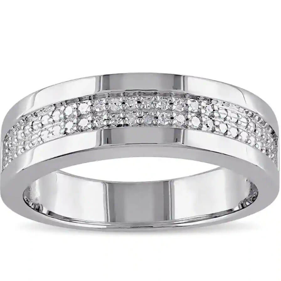 Round Cut Diamond White 925 Sterling Silver Men's Wedding Ring