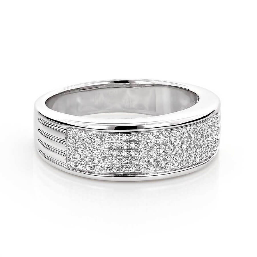 Round Cut Diamond White Sterling Silver Pave Men's Wedding Band