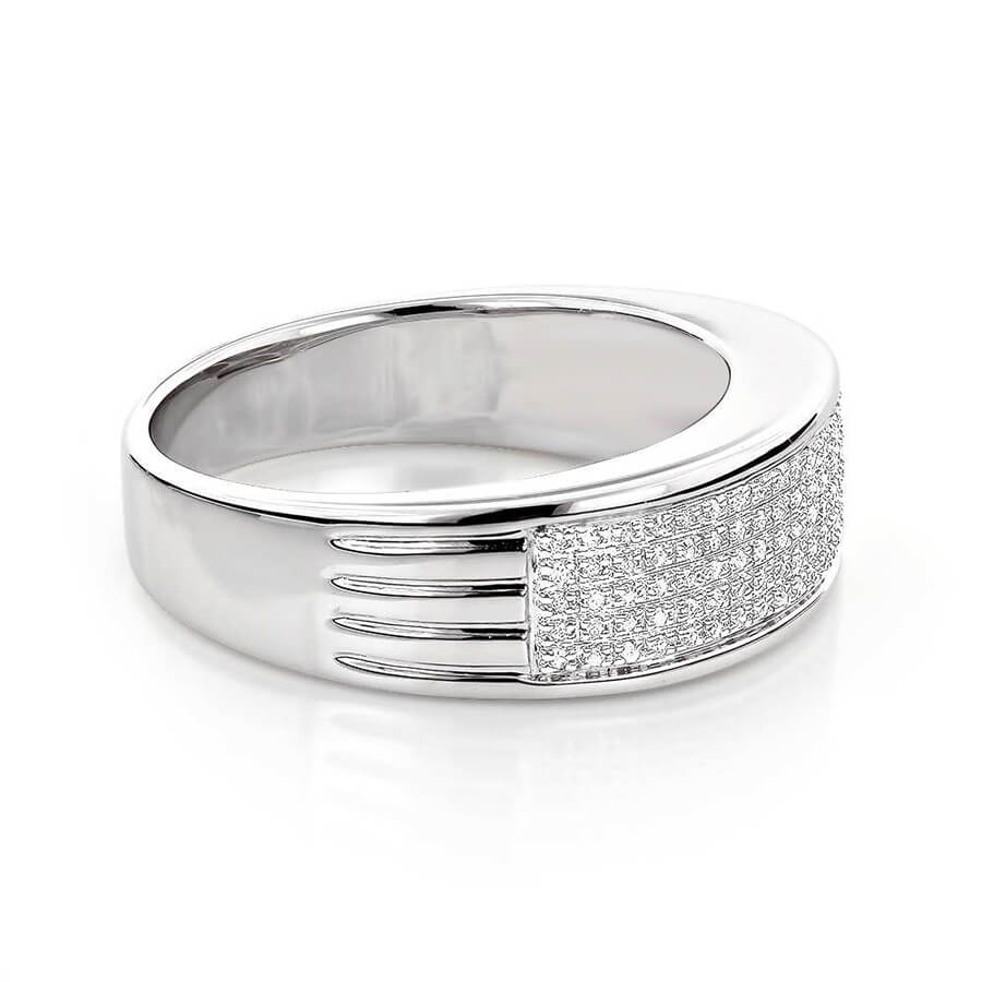 Round Cut Diamond White Sterling Silver Pave Men's Wedding Band