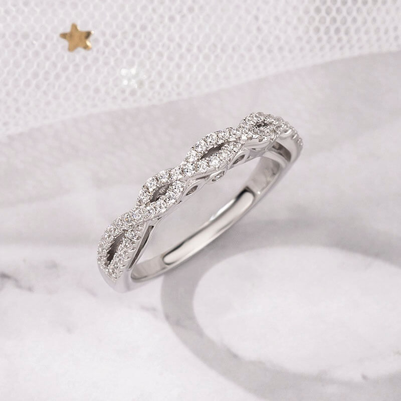 Twisted Round Cut Diamond White 925 Sterling Silver Wedding Ring