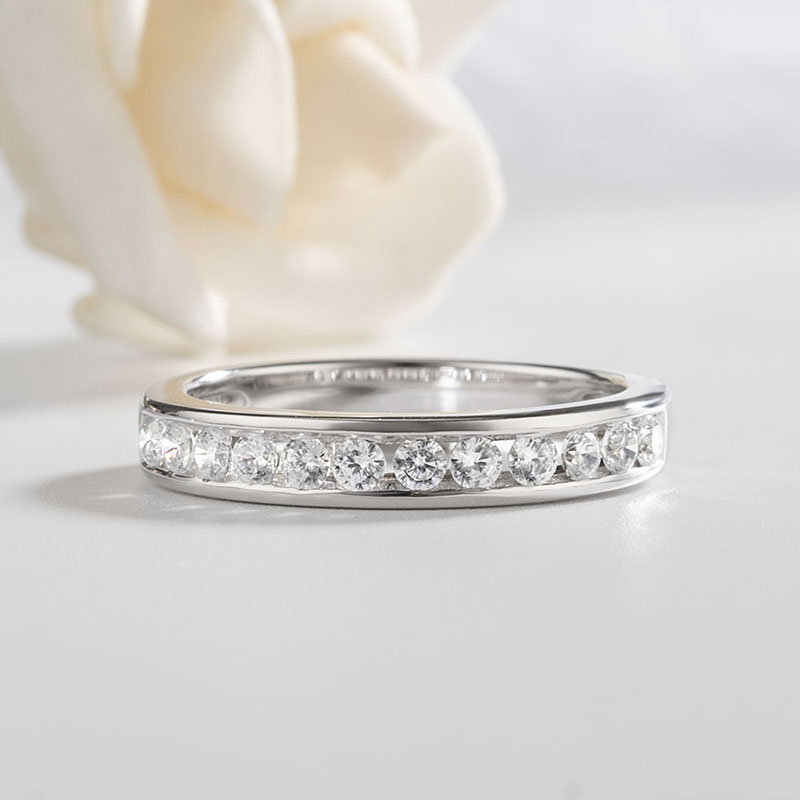 Round Cut Diamond White Inline 925 Sterling Silver Wedding Ring