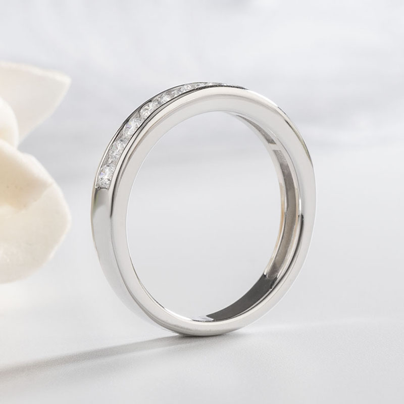 Round Cut Diamond White Inline 925 Sterling Silver Wedding Ring