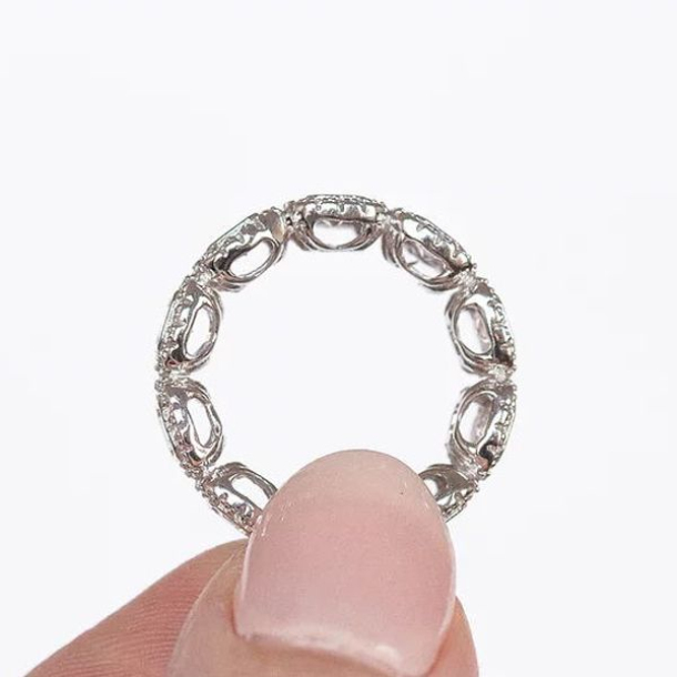 Asscher Cut Diamond White And Sapphire Blue Sterling Silver Stackable Eternity Wedding Bands Set