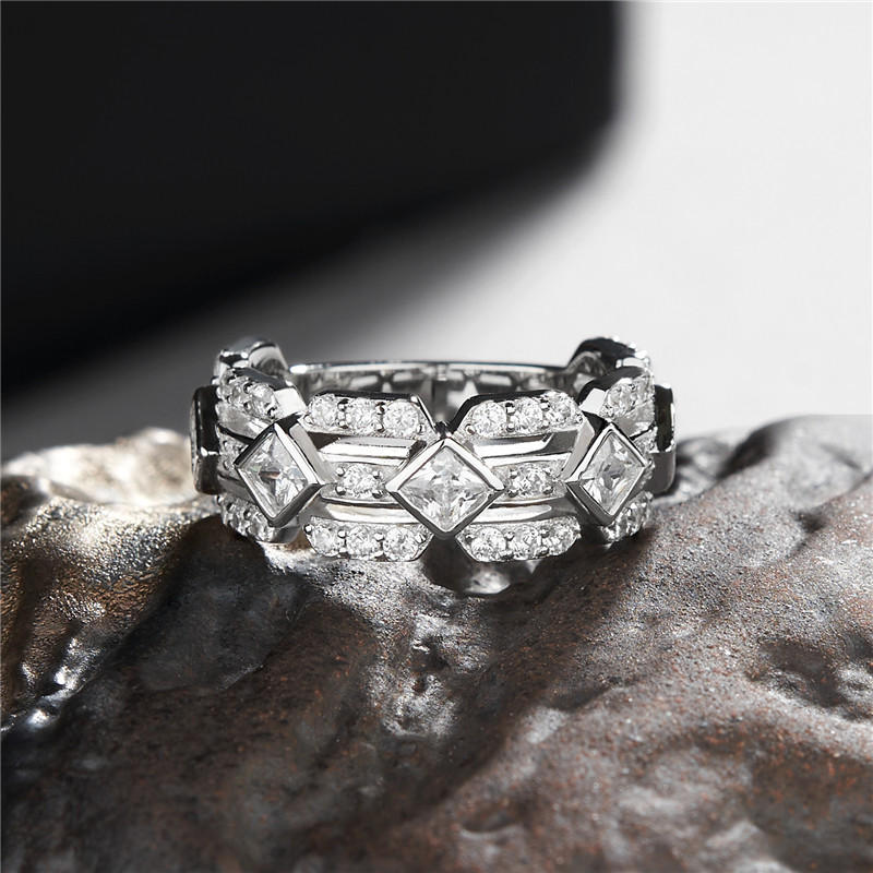 Princess Cut Diamond White 925 Sterling Silver Men's Wedding Ring