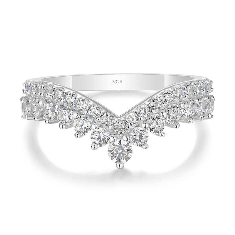 Round Cut Diamond White Curved 925 Sterling Silver Crown Women's Band