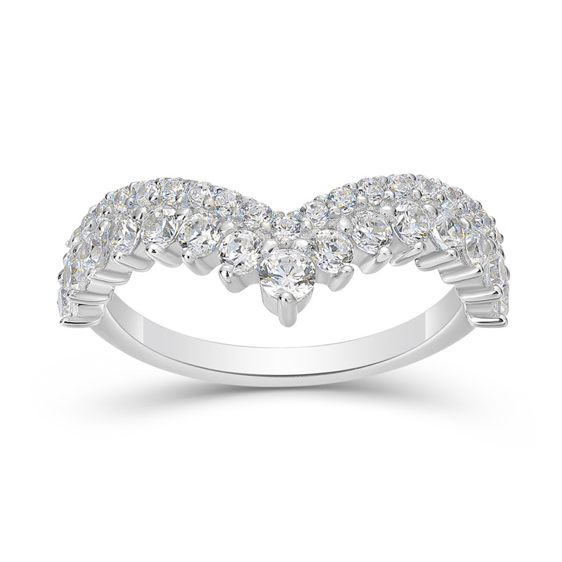 Round Cut Diamond White Curved 925 Sterling Silver Crown Women's Band