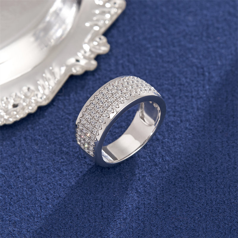 8.5 mm Round Cut Diamond White Multi-Row Pavé 925 Sterling Silver Women's Band Ring