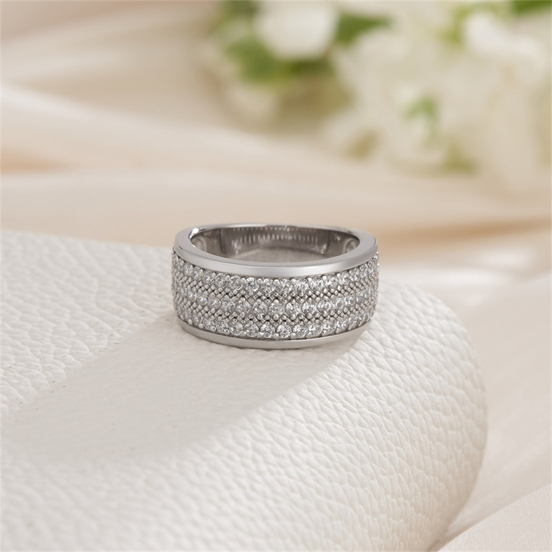 8.5 mm Round Cut Diamond White Multi-Row Pavé 925 Sterling Silver Women's Band Ring