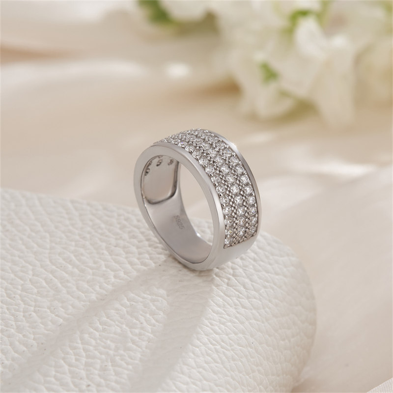 8.5 mm Round Cut Diamond White Multi-Row Pavé 925 Sterling Silver Women's Band Ring
