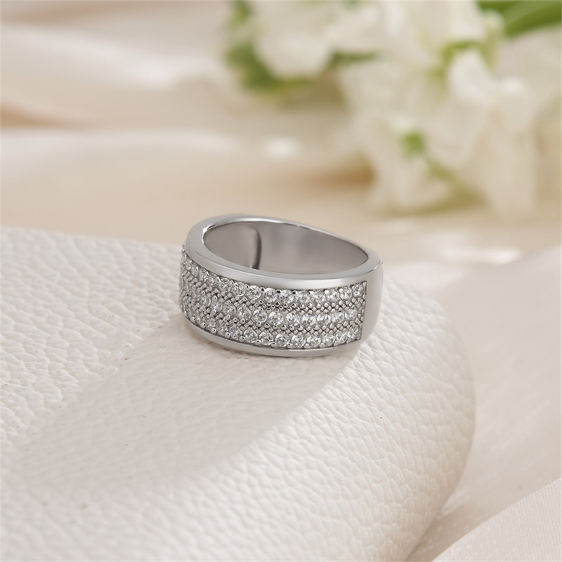8.5 mm Round Cut Diamond White Multi-Row Pavé 925 Sterling Silver Women's Band Ring