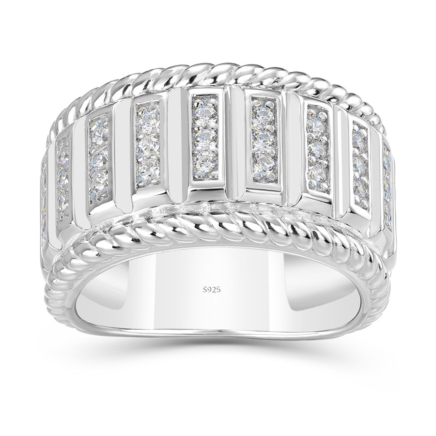 Round Cut Diamond White 925 Sterling Silver Multi-Row Men's Wedding Ring