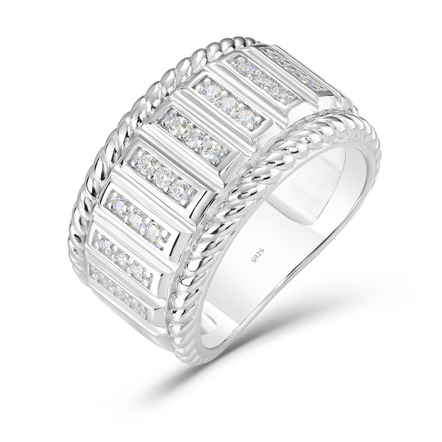 Round Cut Diamond White 925 Sterling Silver Multi-Row Men's Wedding Ring