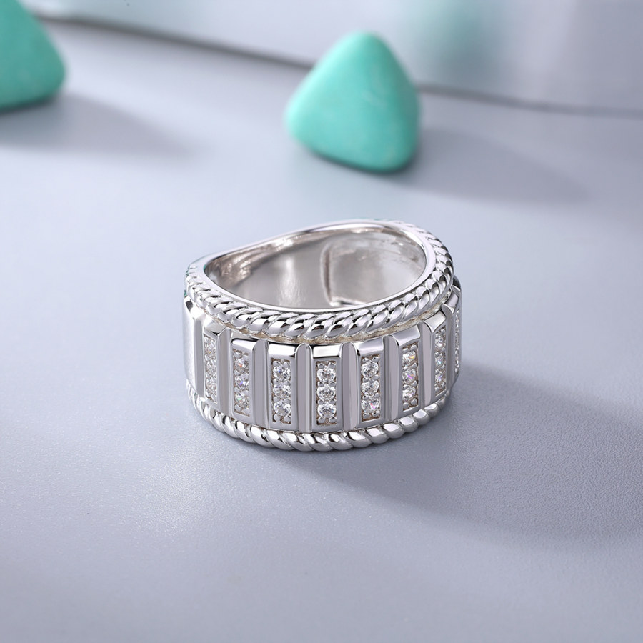 Round Cut Diamond White 925 Sterling Silver Multi-Row Men's Wedding Ring