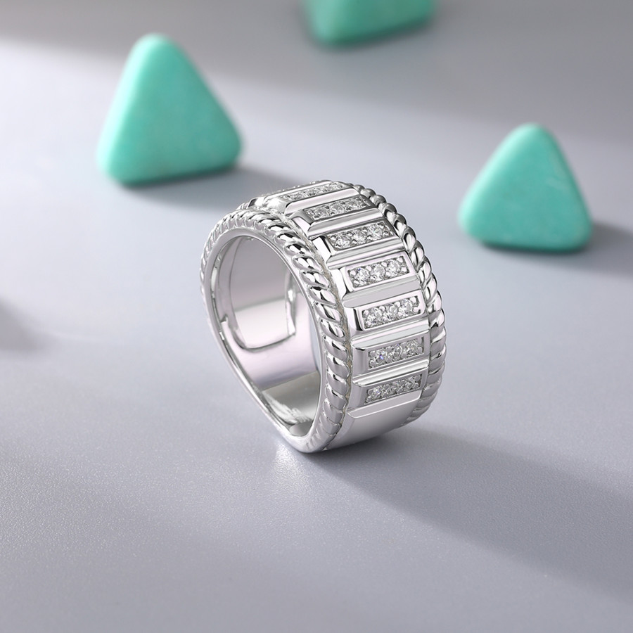 Round Cut Diamond White 925 Sterling Silver Multi-Row Men's Wedding Ring