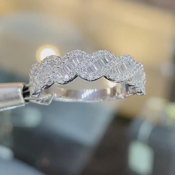 Baguette Cut Diamond White 925 Sterling Silver Twisted Women's Wedding Band