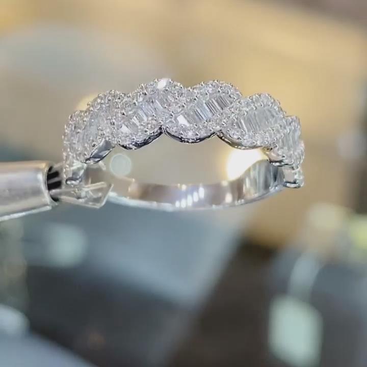 Baguette Cut Diamond White 925 Sterling Silver Twisted Women's Wedding Band