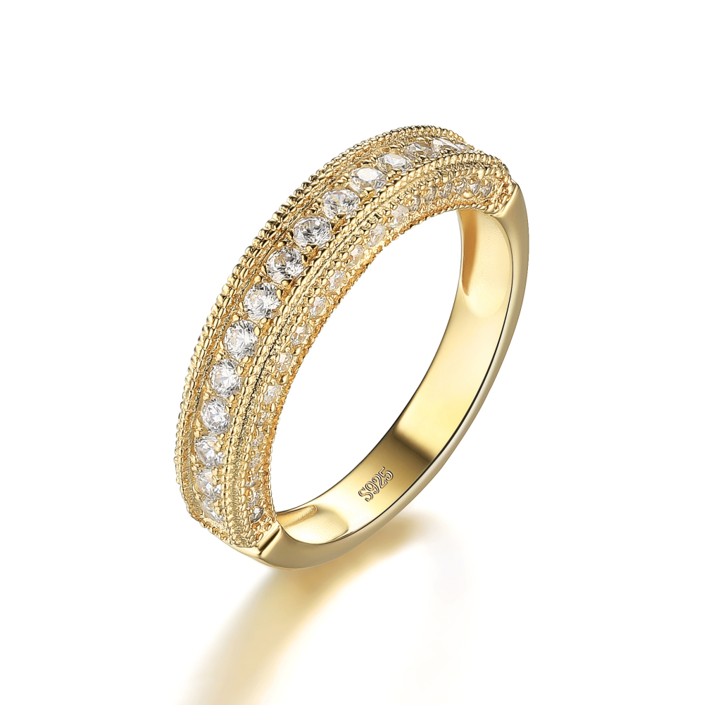 Round Cut Diamond White 925 Sterling Silver Yellow Gold Women's Band