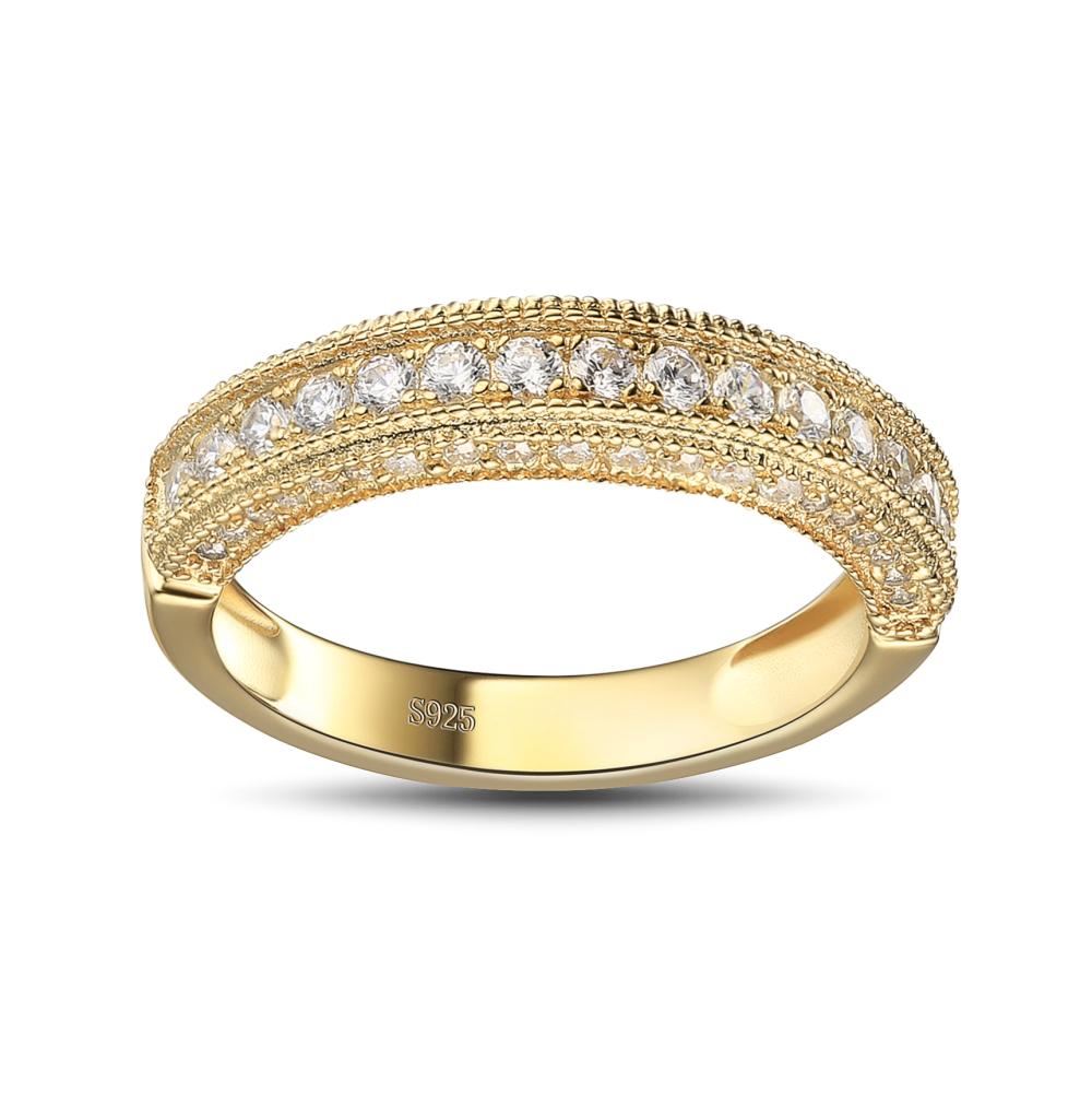 Round Cut Diamond White 925 Sterling Silver Yellow Gold Women's Band
