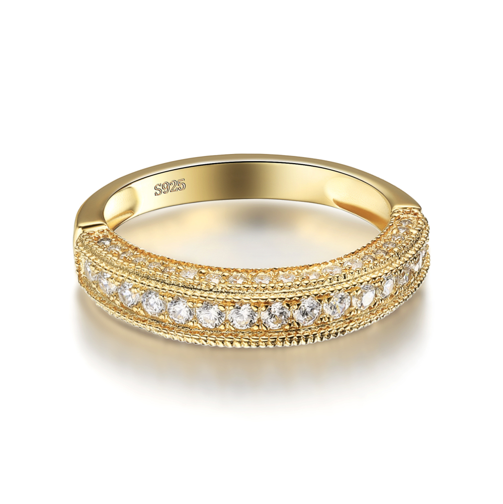 Round Cut Diamond White 925 Sterling Silver Yellow Gold Women's Band