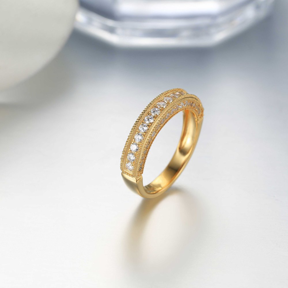 Round Cut Diamond White 925 Sterling Silver Yellow Gold Women's Band
