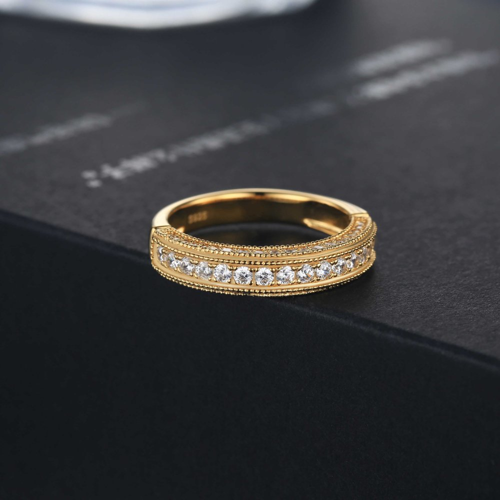 Round Cut Diamond White 925 Sterling Silver Yellow Gold Women's Band