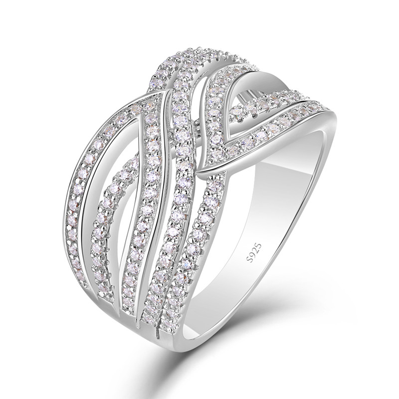 Round Cut Diamond White 925 Sterling Silver Cross Women's Band