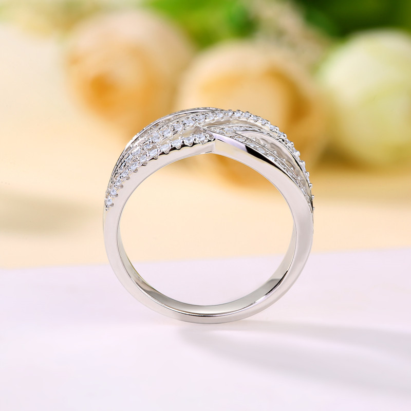 Round Cut Diamond White 925 Sterling Silver Cross Women's Band