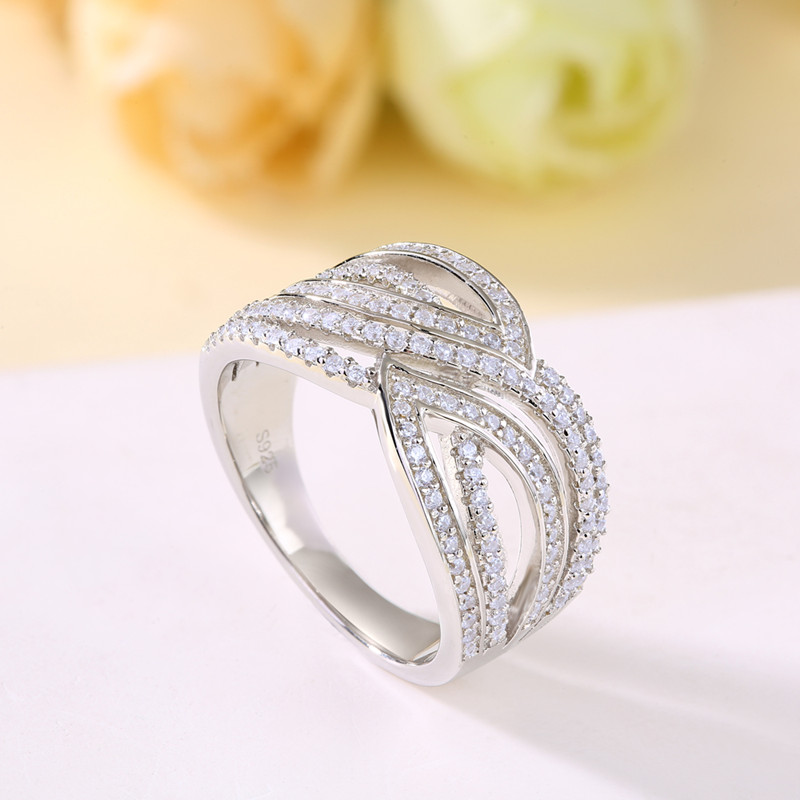 Round Cut Diamond White 925 Sterling Silver Cross Women's Band