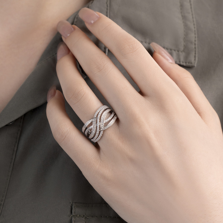 Round Cut Diamond White 925 Sterling Silver Cross Women's Band