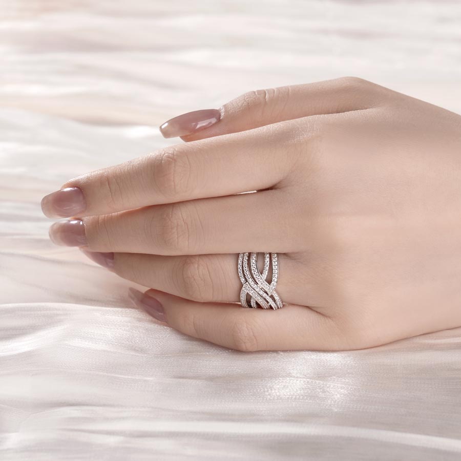 Round Cut Diamond White 925 Sterling Silver Cross Women's Band